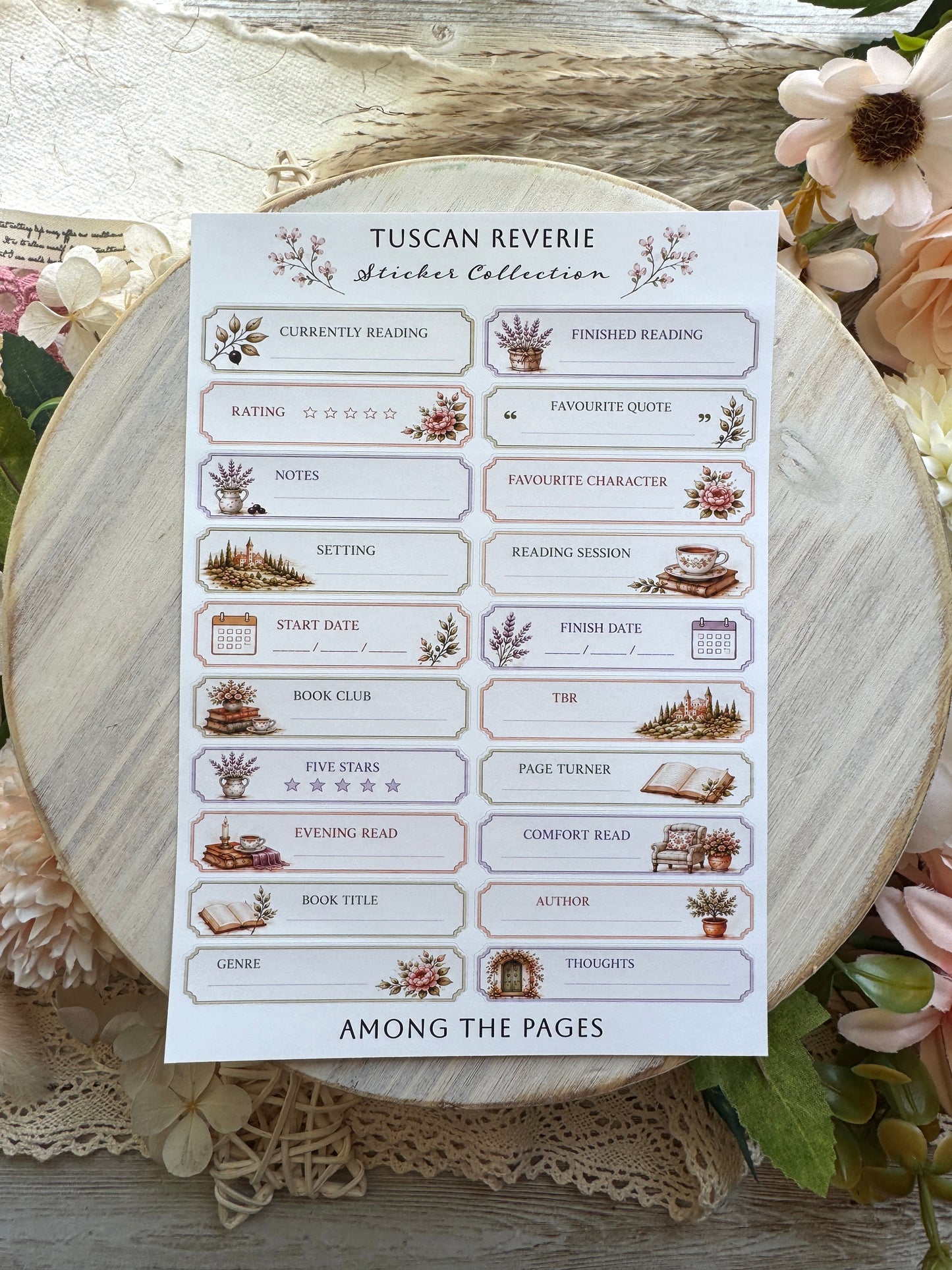 Tuscan Reverie Reading Journal Sticker Sheets